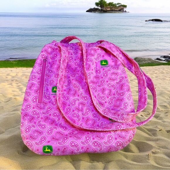 John Deere Pink Paisley Handmade Womens Shoulder Bag Purse Cotton with Pockets - Picture 1 of 12